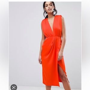NWT ASOS Satin Deep Plunge Midi Dress. Size 2